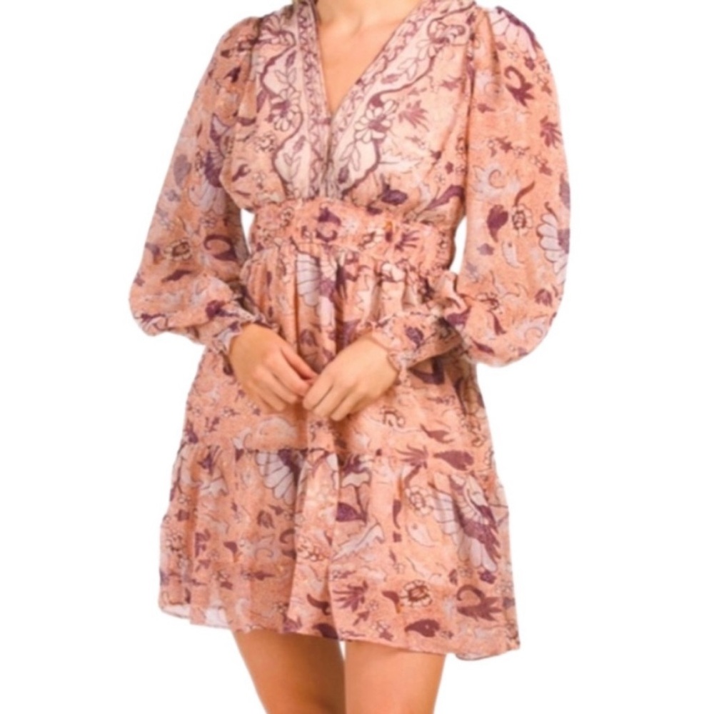 O.P.T by ANTHROPOLOGIE PINK BEIGE FLORAL BOHO DRESS SIZE MEDIUM